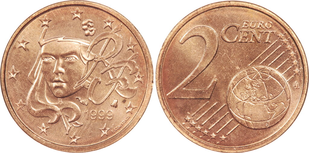 2 centimes euro 1999, variété P6
