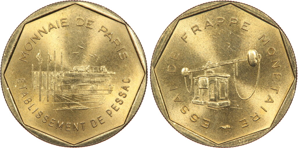 50 centimes euro (1996) essai de frappe monétaire, listel à pans