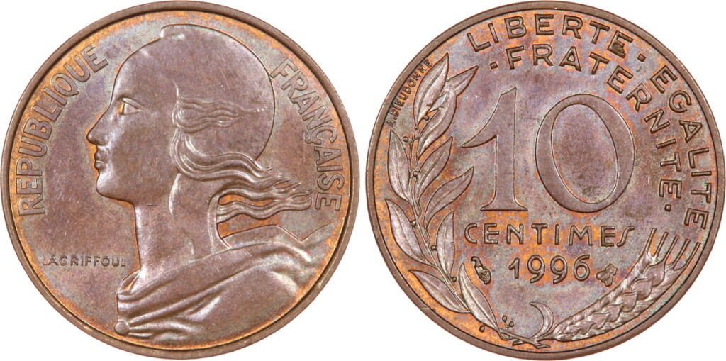 10 centimes Lagriffoul 1996 essai, flan acier cuivré