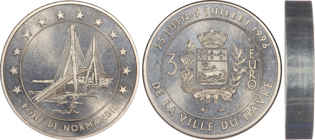 3 euros 1996 Le Havre, piéfort