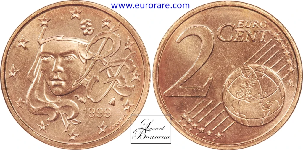 2 centimes euro 1999, variété P6