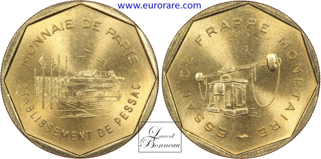 50 centimes euro (1996) essai de frappe monétaire, listel à pans