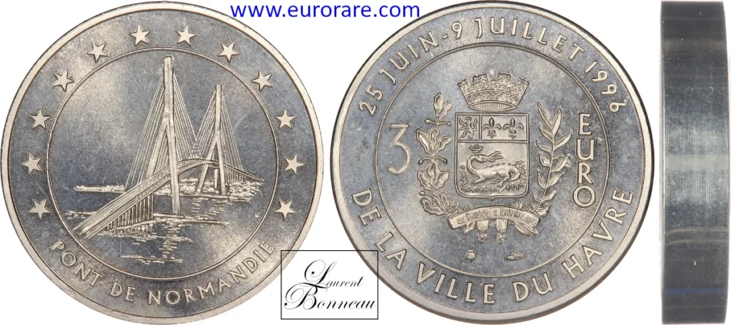 3 euros 1996 Le Havre, piéfort
