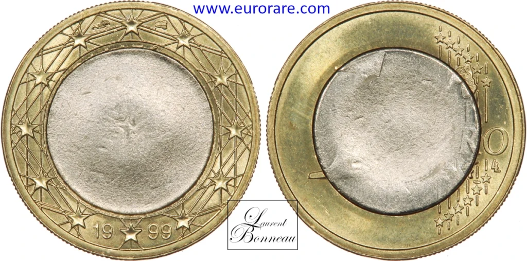1 euro 1999 fautée, insert séparé avant frappe