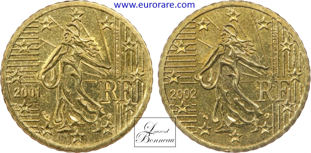 50 centimes euro 2001/2002, hybride double avers