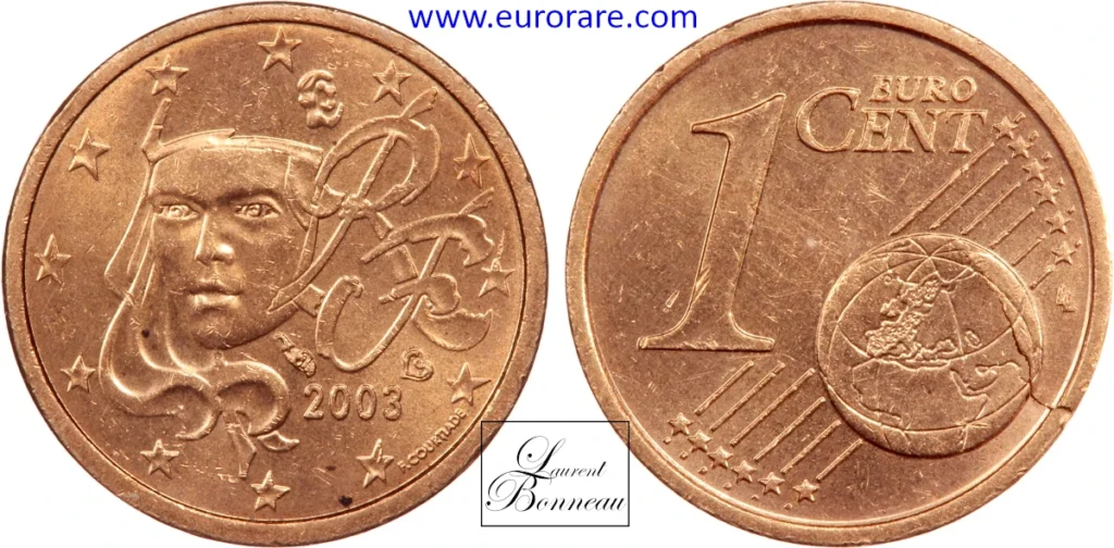1 centime euro 1999 fautée, frappe monnaie